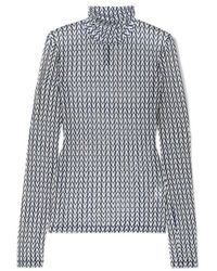 Valentino Printed Modal-jersey Turtleneck Top - Blue