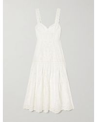 FARM Rio - Richelieu Tiered Broderie Anglaise Cotton Midi Dress - Lyst