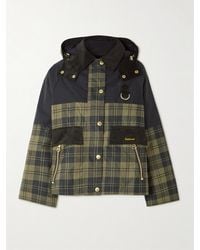 Barbour - Elaine Hooded Corduroy-Trimmed Checked Waxed-Cotton Jacket - Lyst