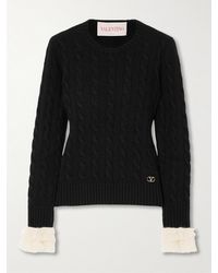 Valentino Garavani - Ruffle-Trimmed Embellished Cable-Knit Cashmere Sweater - Lyst