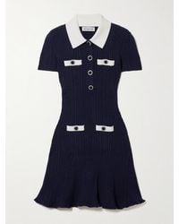 Self-Portrait - Button-Embellished Ribbed-Knit Mini Dress - Lyst