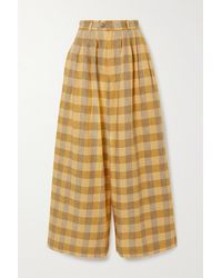 King & Tuckfield Checked Linen Wide-leg Pants - Yellow