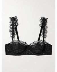 Fleur du Mal - Embellished Silk-Blend Satin-Trimmed Corded Lace Underwired Soft-Cup Balconette Bra - Lyst