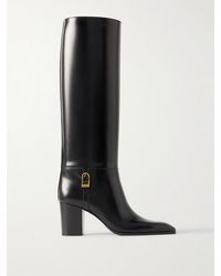 Saint Laurent - Julia Kniehohe Stiefel Aus Leder Mit Schnalle - Lyst