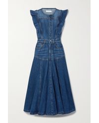 Chloé Ruffled Organic Denim Midi Dress - Blue