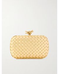Bottega Veneta - Knot Padded Intrecciato Metallic Leather Clutch - Lyst