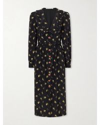 Alessandra Rich - Belted Ruffled Floral-Print Silk-Crepe Midi Dress - Lyst
