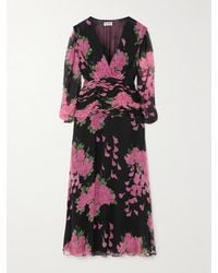 RIXO London - Racquel Midikleid Aus Devoré-Samt Mit Blumenprint Und Raffungen - Lyst
