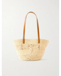 Saint Laurent - Panier Small Leather-Trimmed Raffia Tote - Lyst