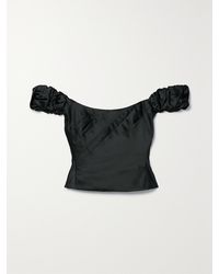 LoveShackFancy - Ileana Off-The-Shoulder Cropped Pleated Satin Top - Lyst