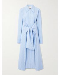 Jil Sander - Bow-Detailed Striped Cotton-Poplin Midi Shirt Dress - Lyst