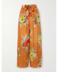 Zimmermann - Net Sustain Alight Floral-Print Organic Silk-Satin Wide-Leg Pants - Lyst