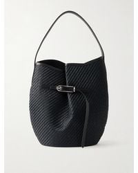 Liffner - Belted Bucket Leather-Trimmed Raffia Bucket Bag - Lyst