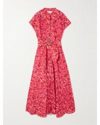 Saloni - Neesha Belted Floral-Print Cotton-Voile Midi Dress - Lyst