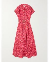 Saloni - Neesha Belted Floral-Print Cotton-Voile Midi Dress - Lyst
