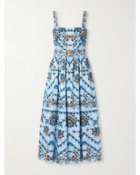 Borgo De Nor - Ninet Belted Floral-Print Cotton-Poplin Midi Dress - Lyst