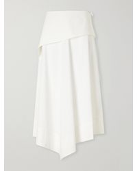 St. Agni - Belted Asymmetric Cotton-Blend Poplin Midi Skirt - Lyst