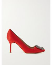 Manolo Blahnik - Hangisi 90 Crystal-Embellished Satin Pumps - Lyst