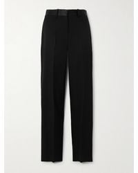 Victoria Beckham - Satin-Trimmed Grain De Poudre Straight-Leg Pants - Lyst