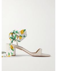 Aquazzura - Twilly 50 Printed Silk Twill-Trimmed Leather Sandals - Lyst