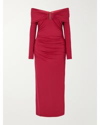 Carolina Herrera - Draped Off-Shoulder Jersey-Stretch Midi Dress - Lyst