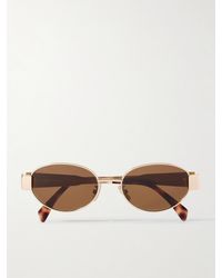 Celine - Lunettes De Soleil Ovales En Acétate Effet Écaille Et En Métal Couleur Or Rose - Lyst