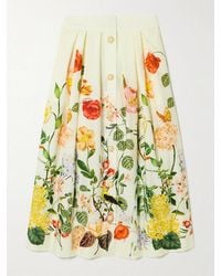 Cara Cara - Marge Button-Embellished Floral-Print Pleated Cotton-Poplin Midi Skirt - Lyst