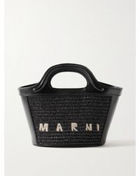 Marni - Tropicalia Micro Leather And Embroidered Faux Raffia Tote - Lyst