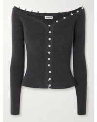 STAUD - Keaton Off-The-Shoulder Ribbed Cotton And Wool-Blend Cardigan - Lyst