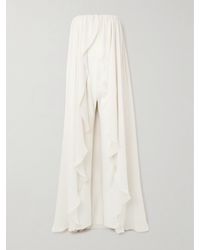 Abadia - Liya Strapless Cape-Effect Chiffon-Trimmed Poplin Jumpsuit - Lyst