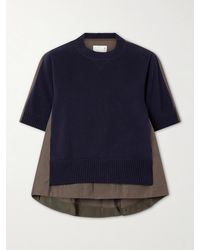 Sacai - Layered Shell-Trimmed Cotton And Cashmere-Blend T-Shirt - Lyst