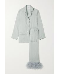 Sleeper Feather-trimmed Crepe De Chine Pyjama Set - Grey