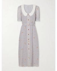 Alessandra Rich - Belted Floral-Print Lace-Trimmed Silk-Crepe De Chine Midi Dress - Lyst