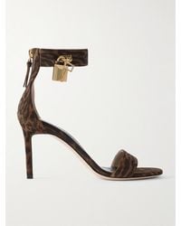 Tom Ford - Padlock Sandalen Aus Veloursleder Mit Leopardenprint Und Verzierung - Lyst