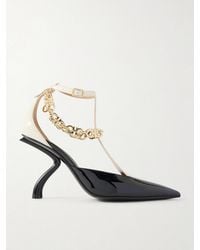 Ferragamo - Ruby Embellished Two-Tone Patent-Leather Pumps - Lyst