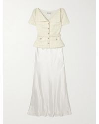 Self-Portrait - Belted Embellished Bouclé And Satin Maxi Dress - Lyst