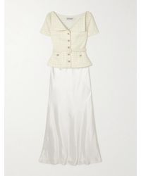 Self-Portrait - Belted Embellished Bouclé And Satin Maxi Dress - Lyst