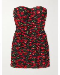 Dolce & Gabbana - Strapless Ruched Printed Stretch-Tulle Mini Dress - Lyst