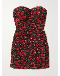 Dolce & Gabbana - Strapless Ruched Printed Stretch-Tulle Mini Dress - Lyst