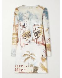 Oscar de la Renta - Printed Satin Mini Dress - Lyst