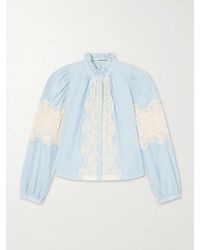 Alix Of Bohemia - Annabel Sky Lace-Trimmed Cotton And Silk-Blend Blouse - Lyst