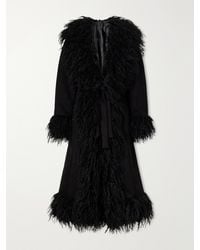 Anna Sui - Belted Plush-Trimmed Woven Coat - Lyst