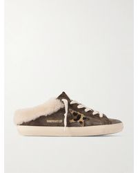 Golden Goose - Super-Star Sabot Shearling-Lined Calf Hair-Trimmed Distressed Suede Slip-On Sneakers - Lyst