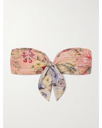 Zimmermann - Coco Tie-Detailed Floral-Print Metallic Bandeau Bikini Top - Lyst