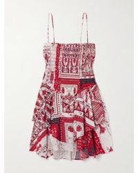 Isabel Marant - Anka Tiered Smocked Bandana-Print Cotton Mini Dress - Lyst
