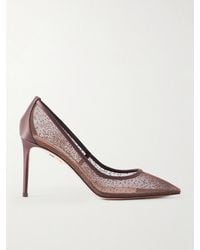 Aquazzura - Nude 85 Satin-Trimmed Embellished Mesh Pumps - Lyst