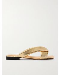 Bottega Veneta - Riva Padded Metallic Leather Sandals - Lyst