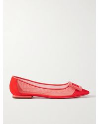 Roger Vivier - Gommettine Buckled Patent Leather-Trimmed Mesh Ballet Flats - Lyst