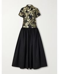 Abadia - Gathered Floral-Brocade And Twill Midi Dress - Lyst