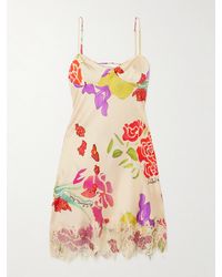Donde Esteban - Flores Minikleid Aus Satin Aus Einer Seidenmischung Mit Blumenprint Und Spitzenbesatz - Lyst